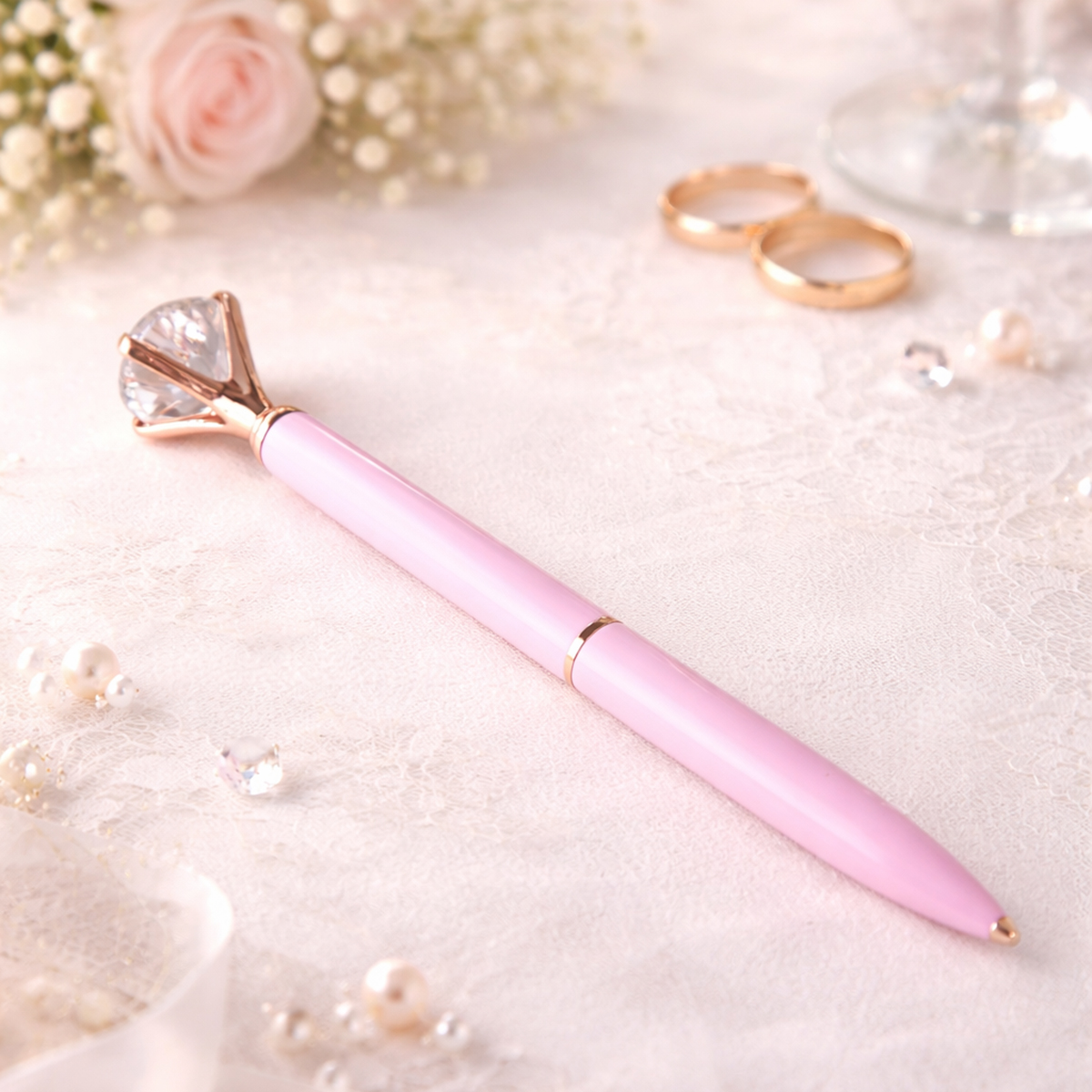 Νυφικό ροζ στιλό με διαμάντι