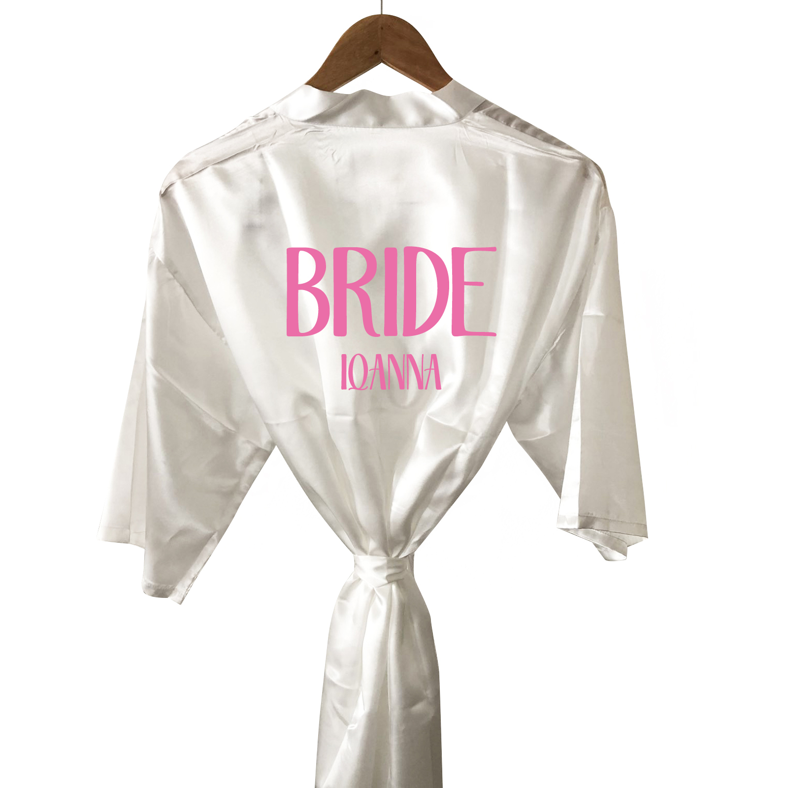 BD Λευκή Σατέν Νυφική Ρόμπα – Bold Pink Bride