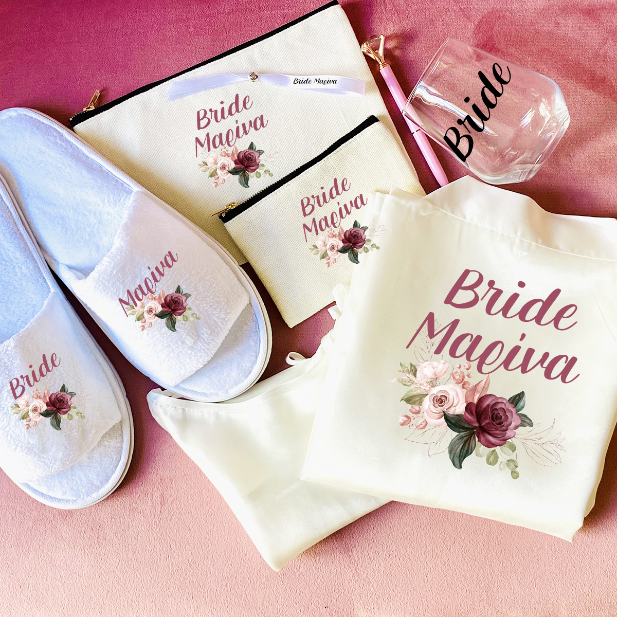 BD Νυφικό σετ προετοιμασίας γάμου, με ρόμπα και νυχτικό – Floral Bride
