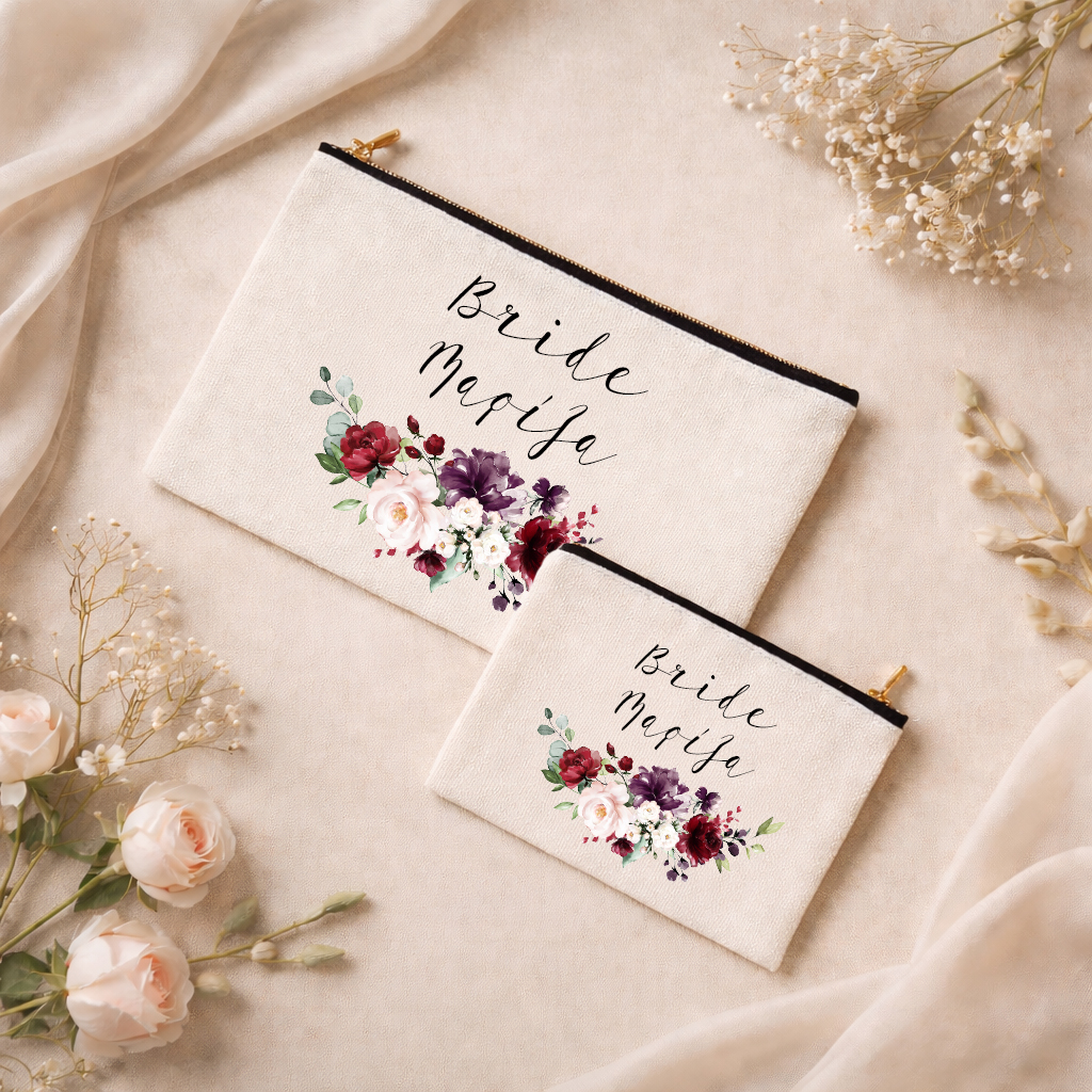 Νυφικό σετ προετοιμασίας Bride με ρόμπα, νυχτικό & αξεσουάρ – Dark Floral Bride