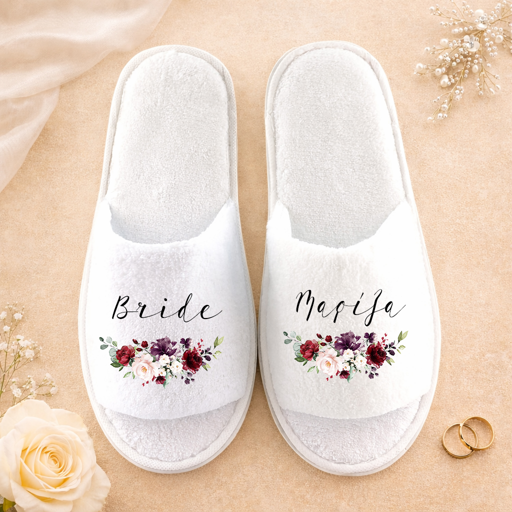 Νυφικό σετ προετοιμασίας Bride με ρόμπα, νυχτικό & αξεσουάρ – Dark Floral Bride