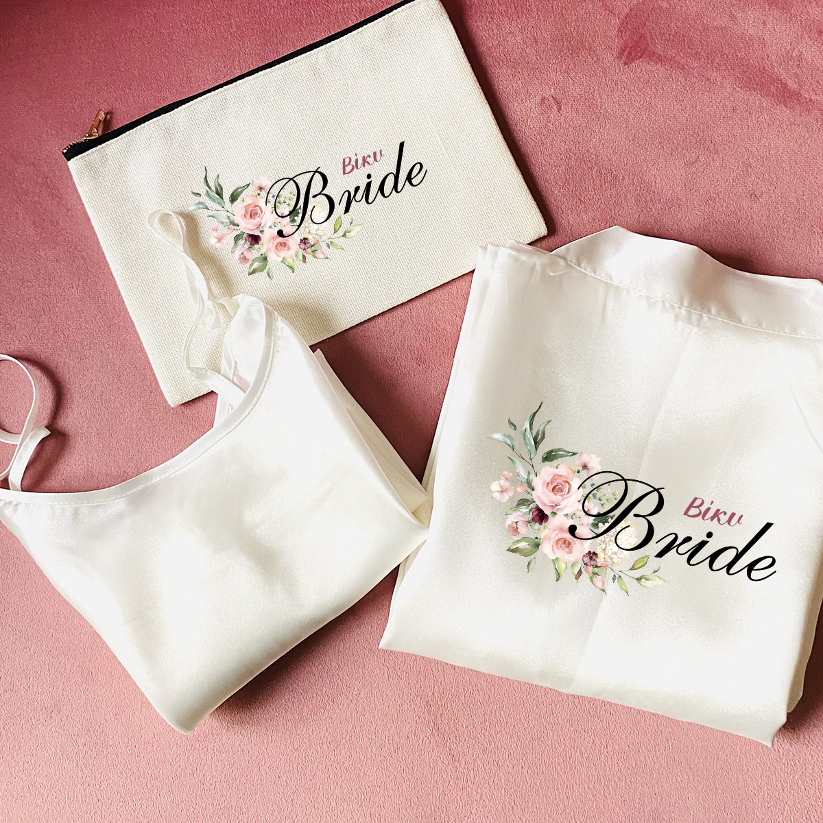 BD Νυφικό σετ προετοιμασίας γάμου, με ρόμπα και νυχτικό – Floral Pink Bride | PE